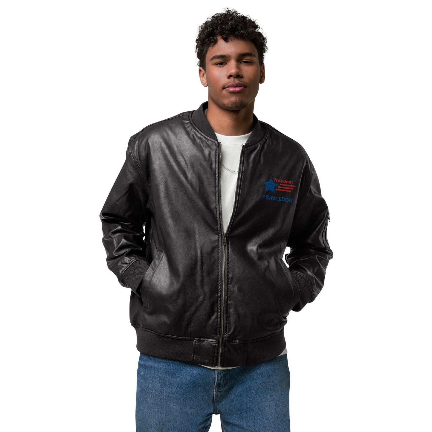 Unisex Leather Bomber Jacket (Freedom Princedon)