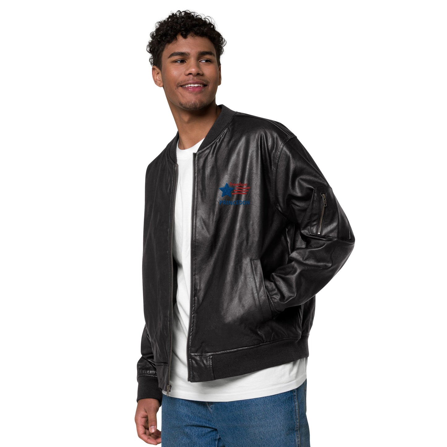 Unisex Leather Bomber Jacket (Freedom Princedon)