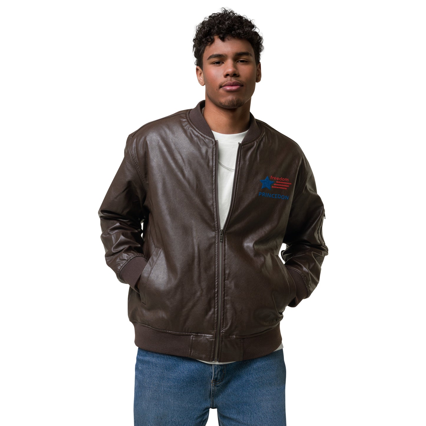Unisex Leather Bomber Jacket (Freedom Princedon)