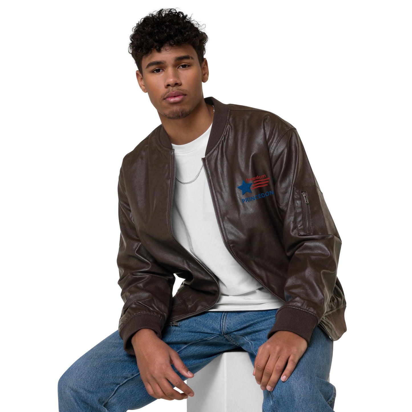 Unisex Leather Bomber Jacket (Freedom Princedon)