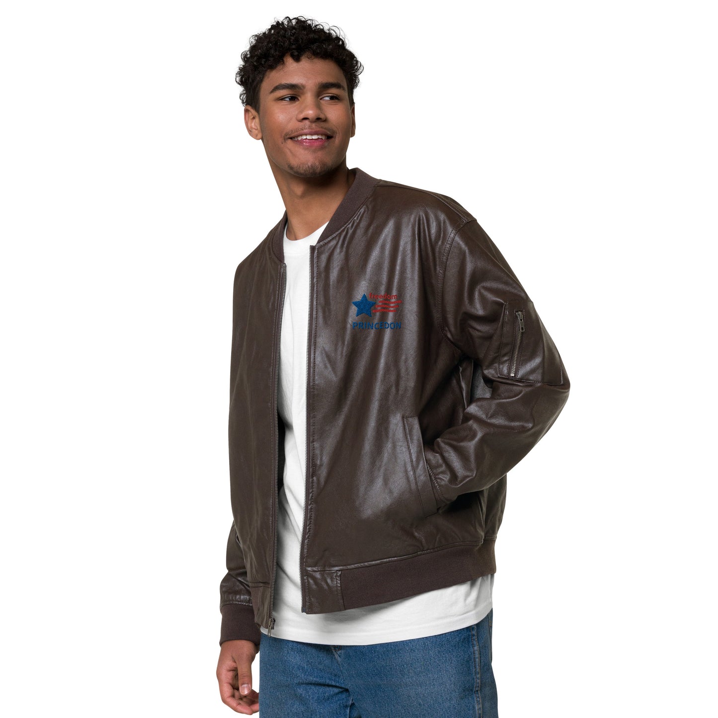 Unisex Leather Bomber Jacket (Freedom Princedon)