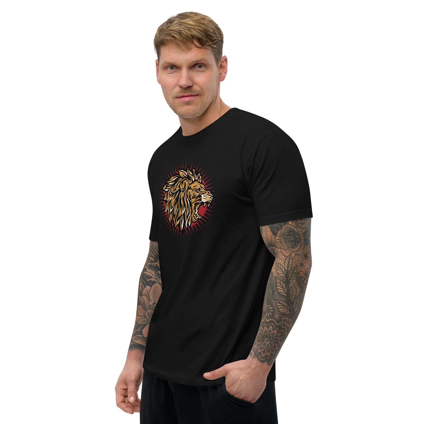 Men's Short Sleeve T-shirt (Lion, Level Up In Private gold/black)