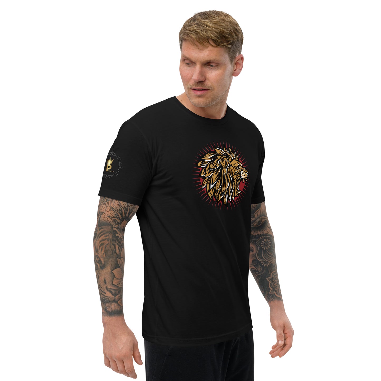 Men's Short Sleeve T-shirt (Lion, Level Up In Private gold/black)