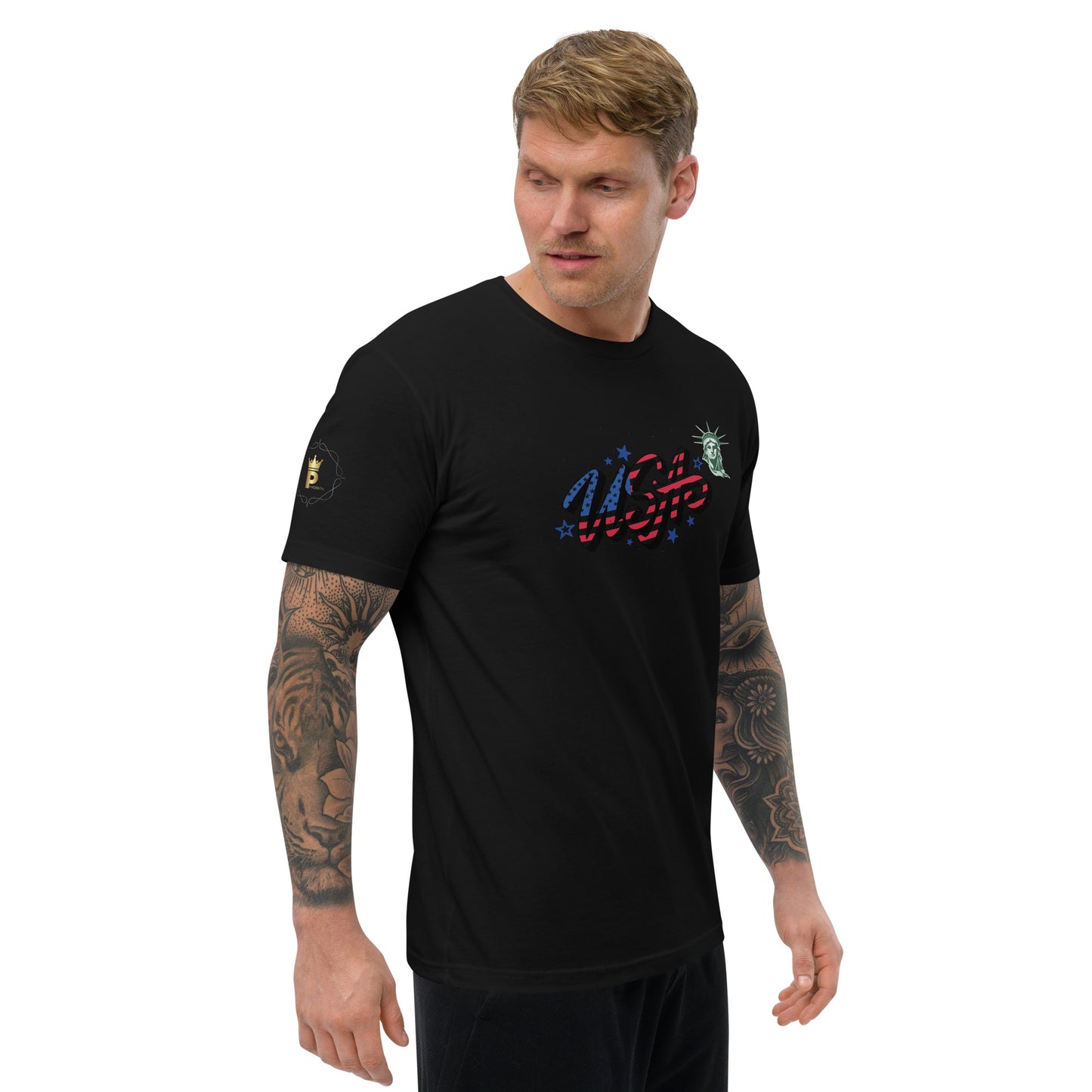 Men's Short Sleeve T-shirt (USA FLAGBURG AND STATUE OF LIBERTY)