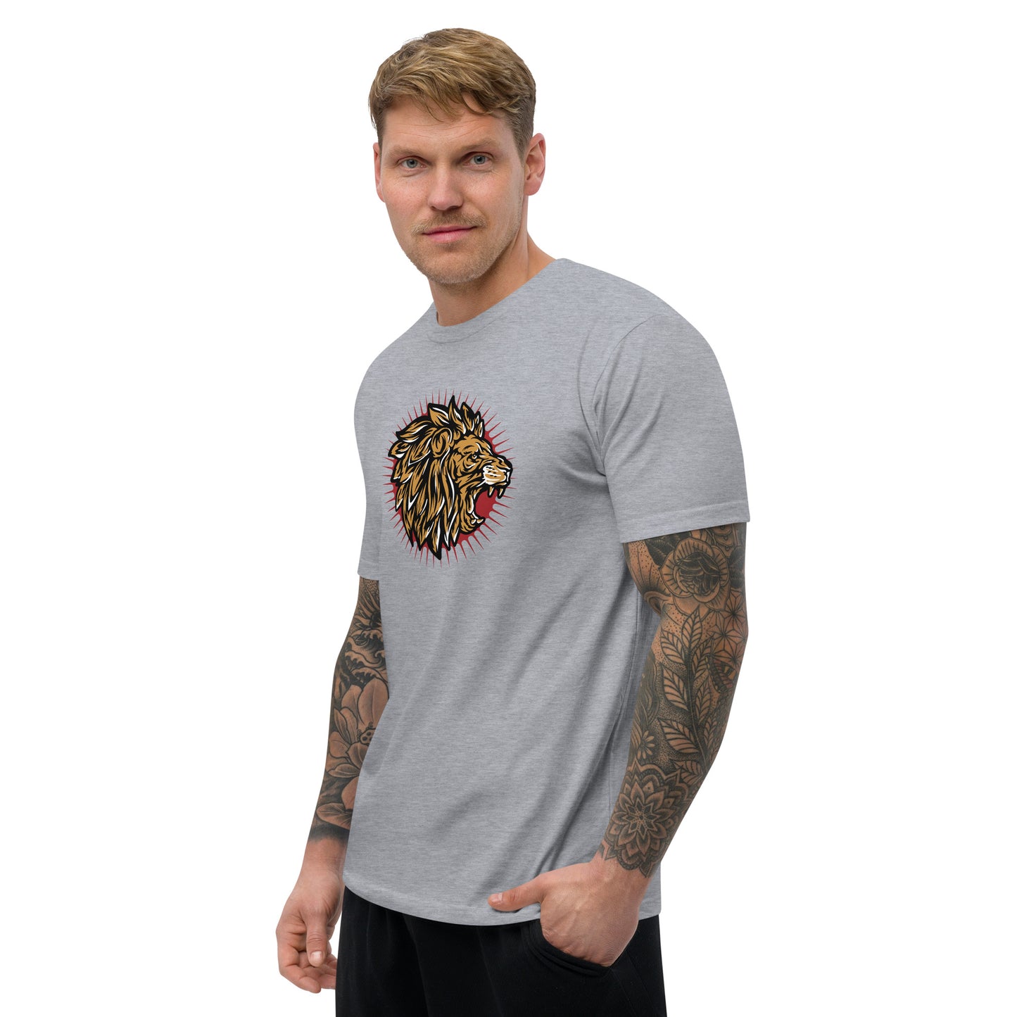 Men's Short Sleeve T-shirt (Lion, Level Up In Private gold/black)