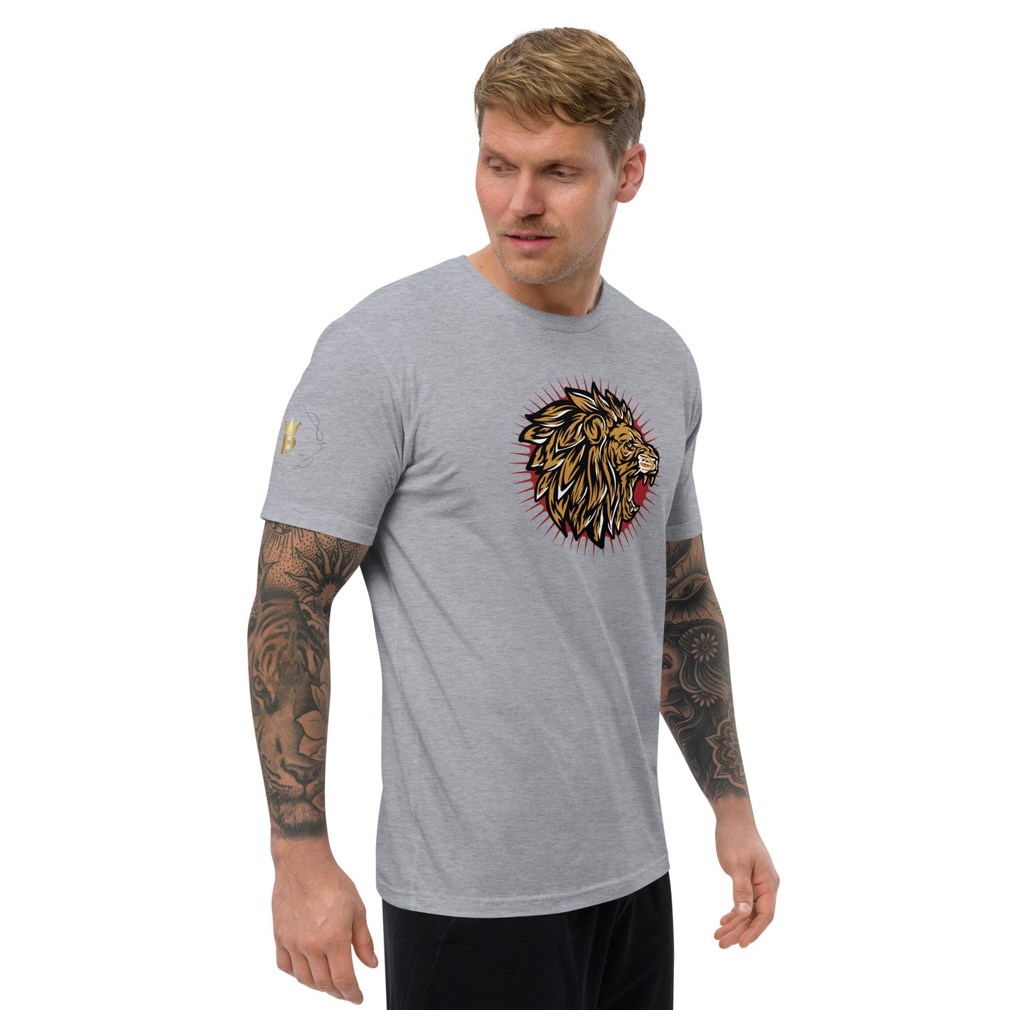 Men's Short Sleeve T-shirt (Lion, Level Up In Private gold/black)