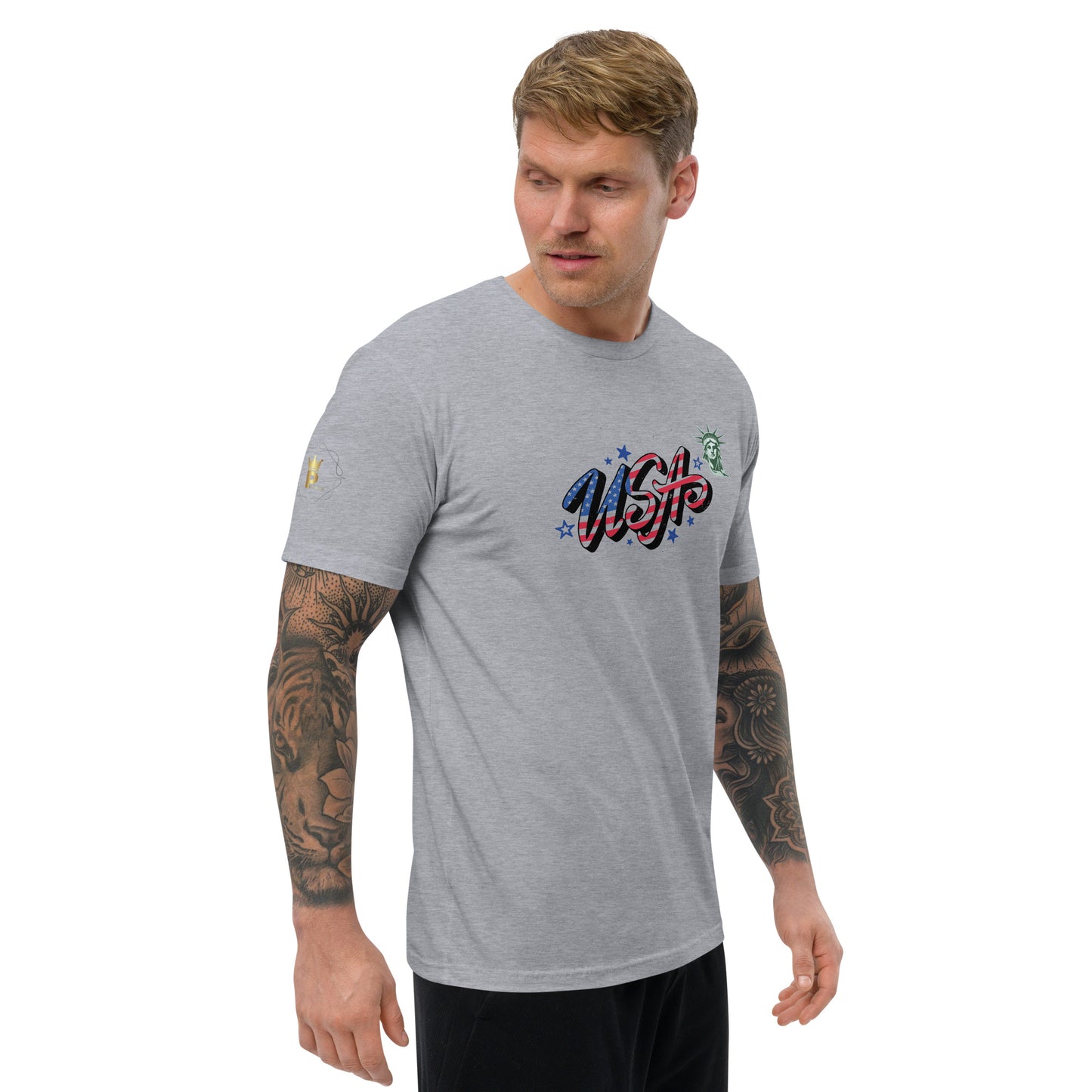 Men's Short Sleeve T-shirt (USA FLAGBURG AND STATUE OF LIBERTY)