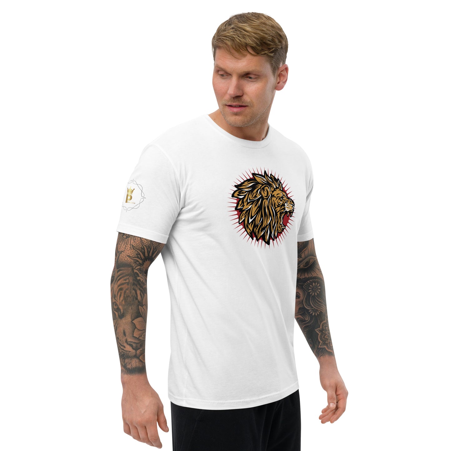 Men's Short Sleeve T-shirt (Lion, Level Up In Private gold/black)