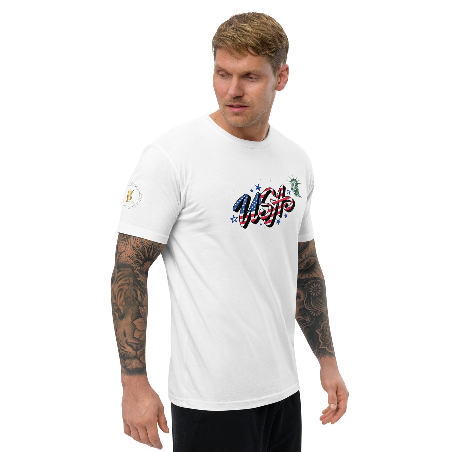 Men's Short Sleeve T-shirt (USA FLAGBURG AND STATUE OF LIBERTY)