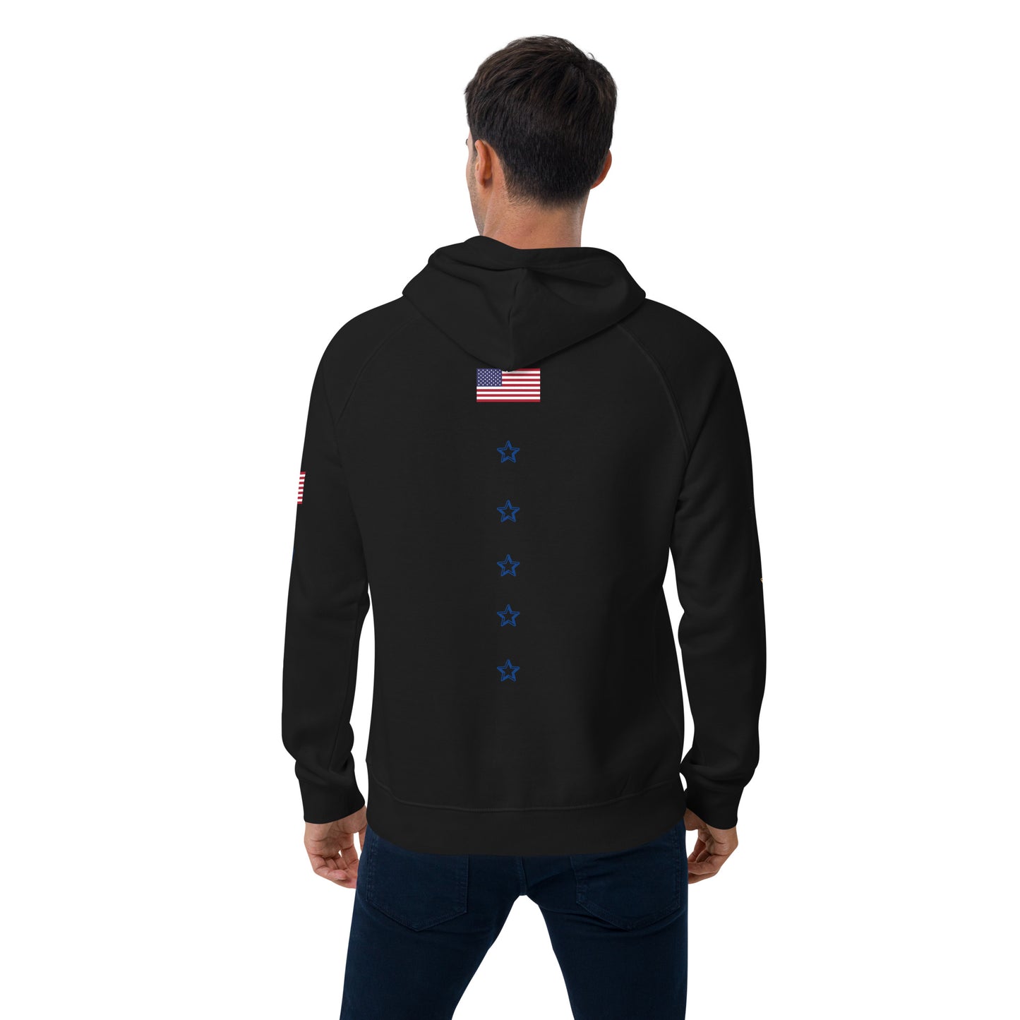 Unisex eco raglan hoodie (USA FLAGBURG AND STATUE OF LIBERTY)