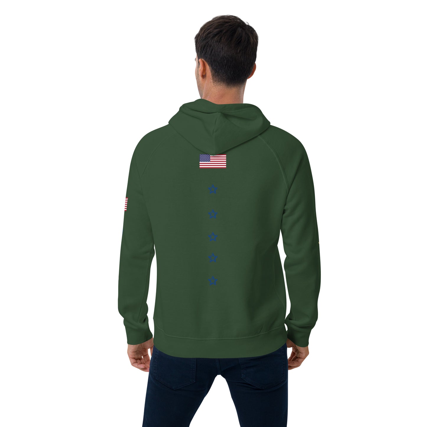 Unisex eco raglan hoodie (USA FLAGBURG AND STATUE OF LIBERTY)