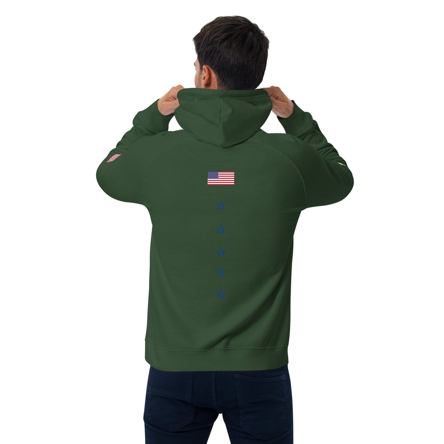 Unisex eco raglan hoodie (USA FLAGBURG AND STATUE OF LIBERTY)