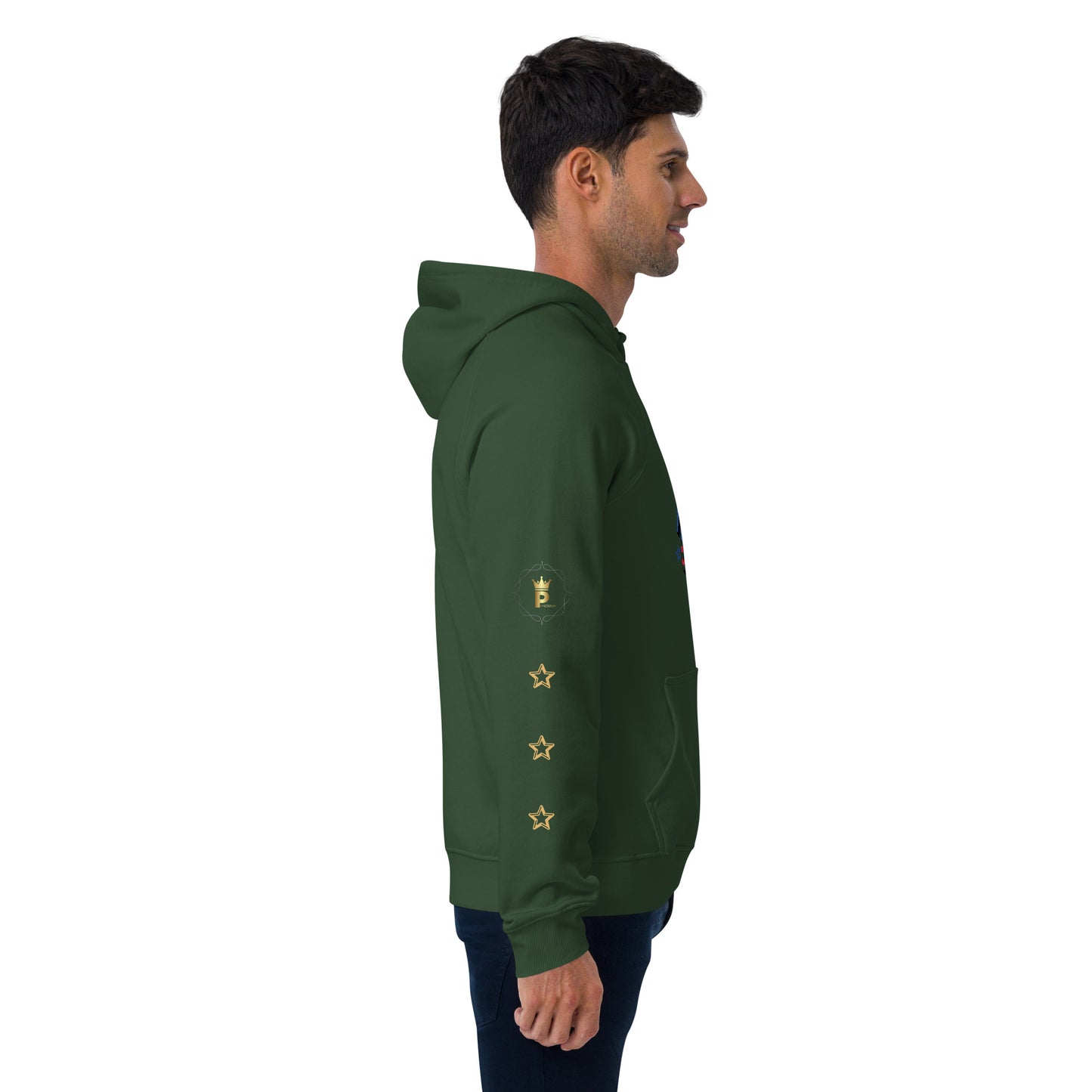 Unisex eco raglan hoodie (USA FLAGBURG AND STATUE OF LIBERTY)