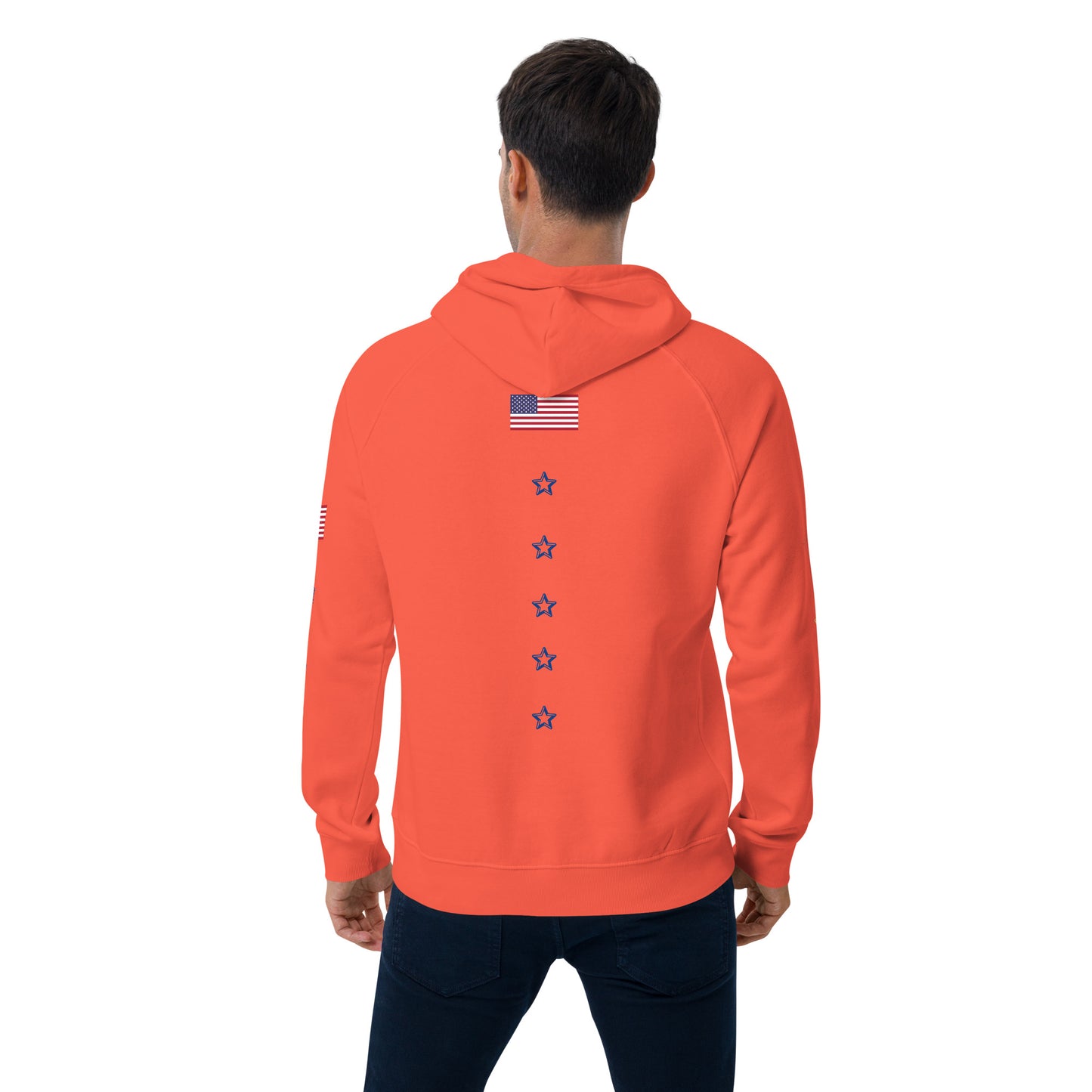 Unisex eco raglan hoodie (USA FLAGBURG AND STATUE OF LIBERTY)