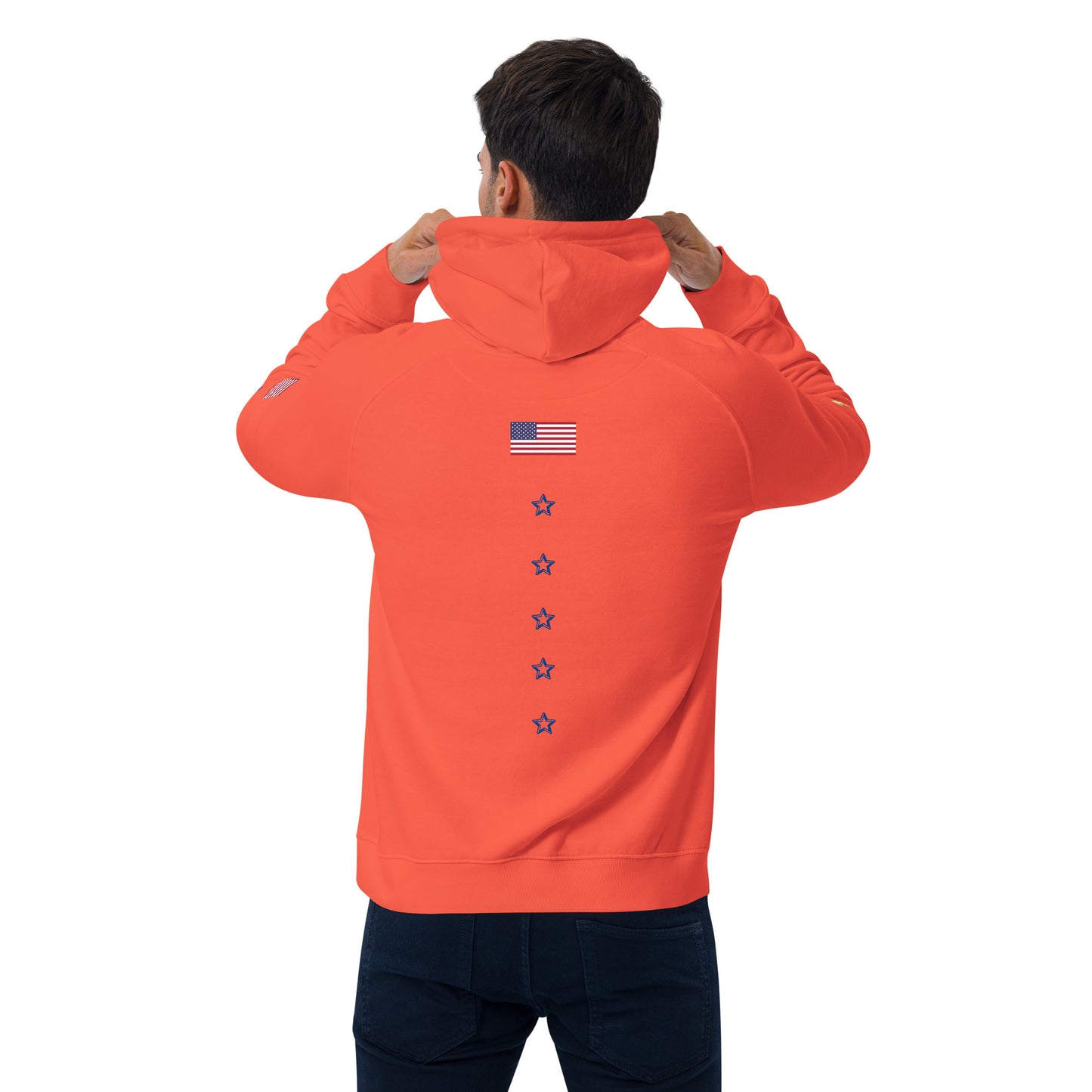 Unisex eco raglan hoodie (USA FLAGBURG AND STATUE OF LIBERTY)