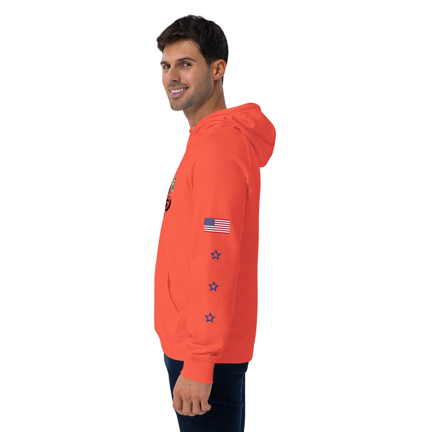 Unisex eco raglan hoodie (USA FLAGBURG AND STATUE OF LIBERTY)