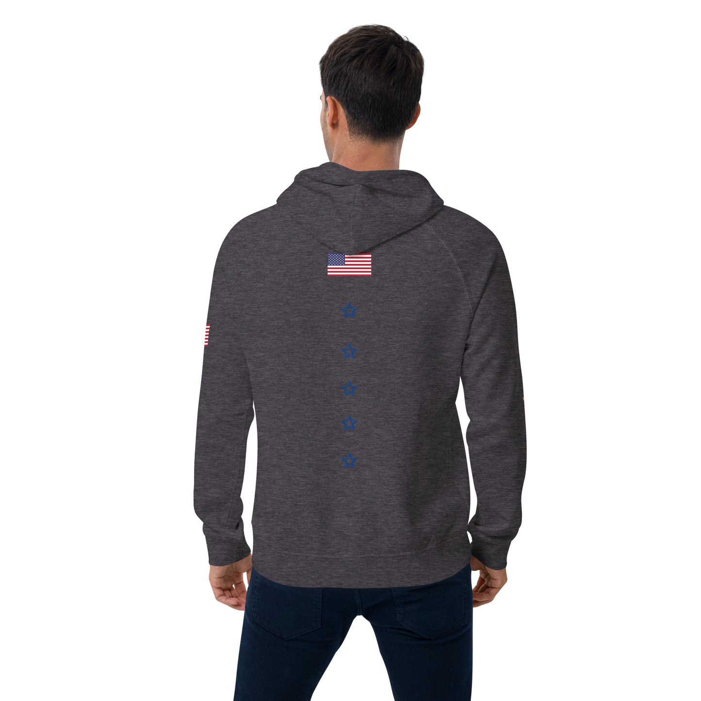 Unisex eco raglan hoodie (USA FLAGBURG AND STATUE OF LIBERTY)