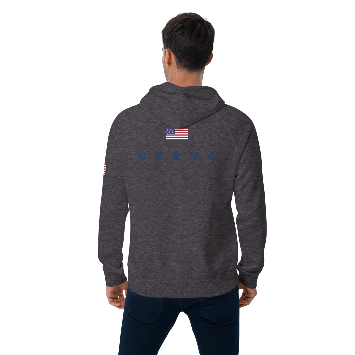 Unisex eco raglan hoodie (USA FLAG AND STATUE OF LIBERTY