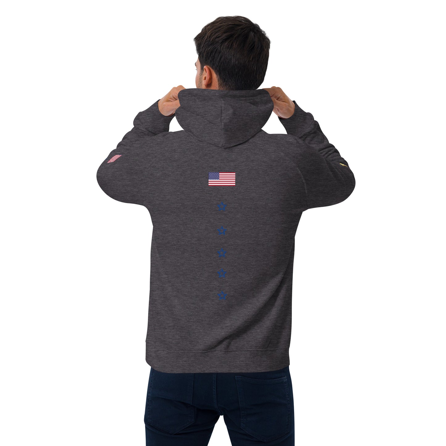 Unisex eco raglan hoodie (USA FLAGBURG AND STATUE OF LIBERTY)