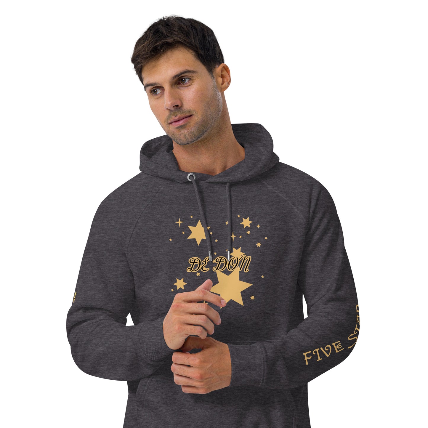 Unisex eco raglan hoodie (FIVE STAR GOLD DE DON)