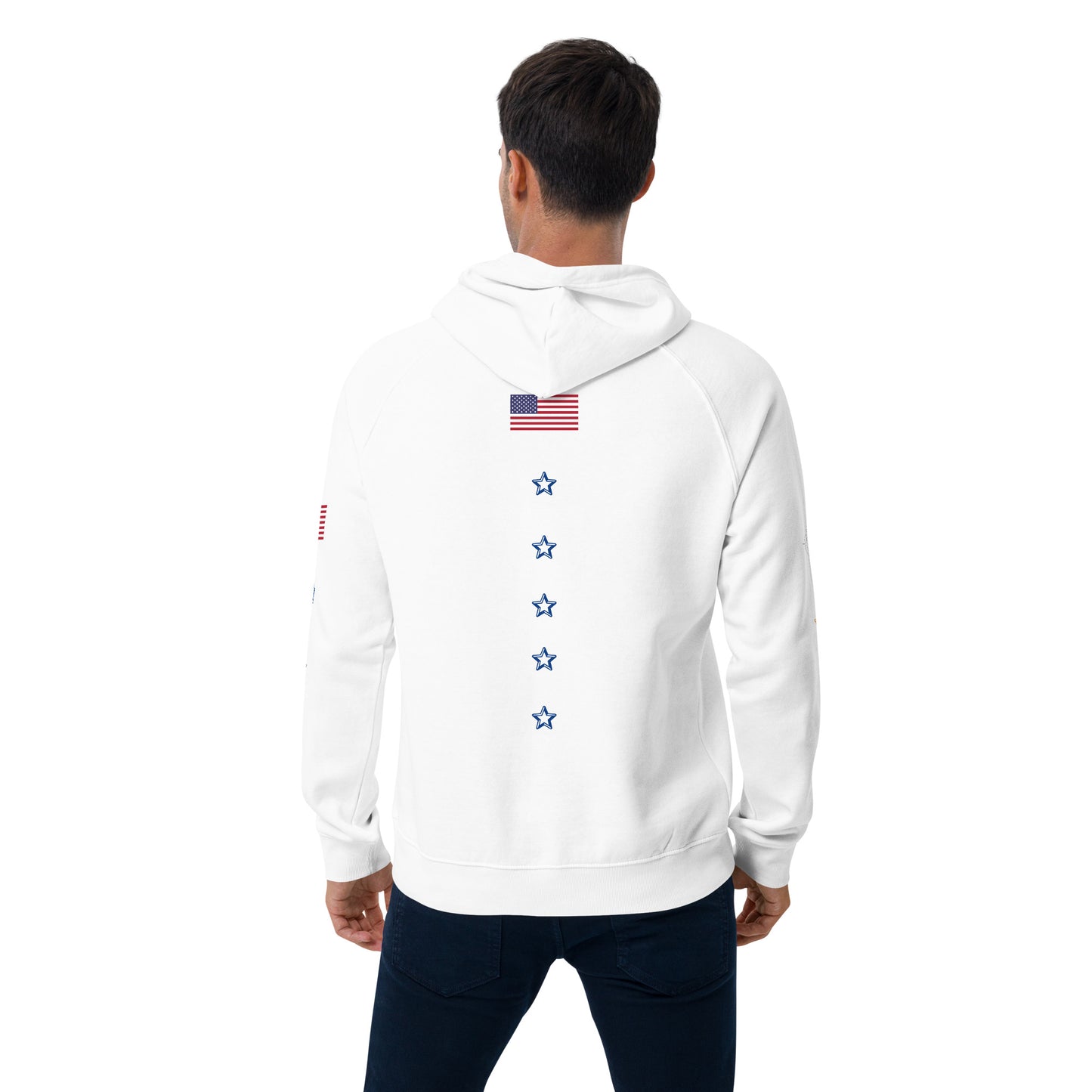 Unisex eco raglan hoodie (USA FLAGBURG AND STATUE OF LIBERTY)