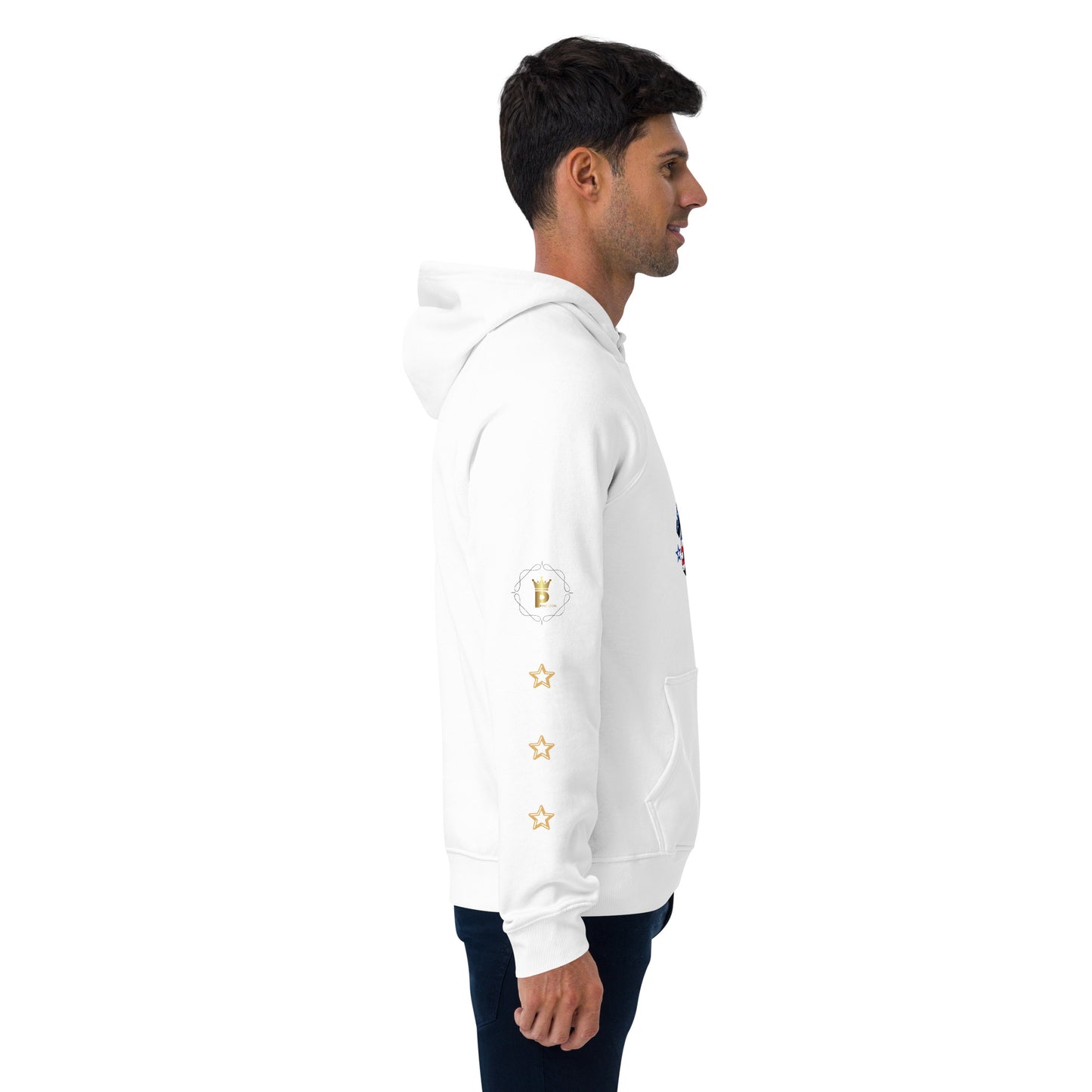 Unisex eco raglan hoodie (USA FLAGBURG AND STATUE OF LIBERTY)
