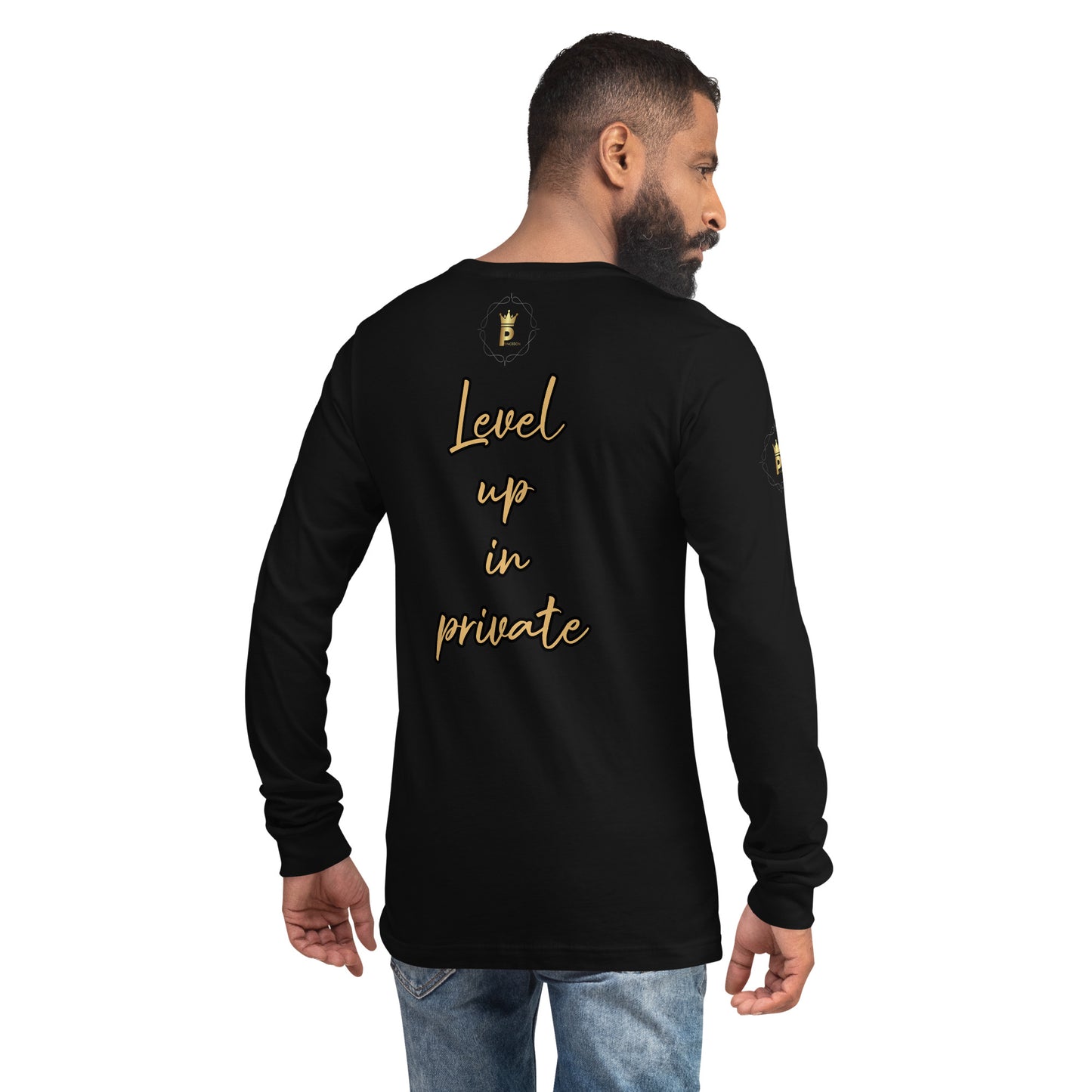 Men's Long Sleeve Tee (Lion, Level Up In Private gold/black)