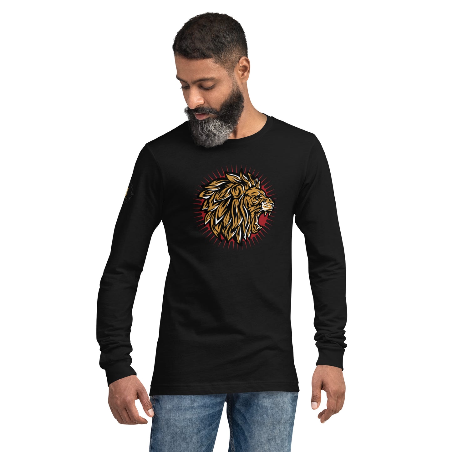 Men's Long Sleeve Tee (Lion, Level Up In Private gold/black)