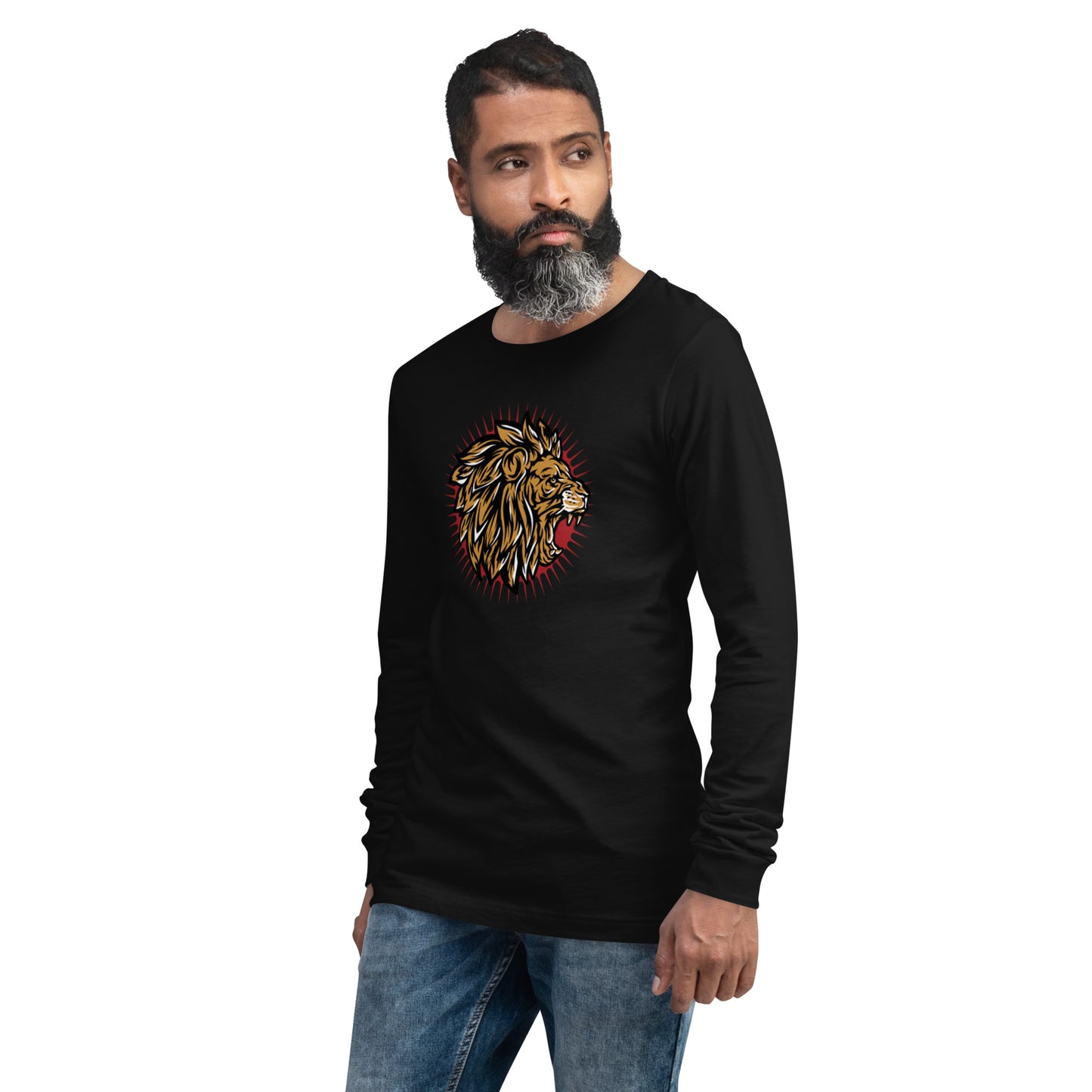 Men's Long Sleeve Tee (Lion, Level Up In Private gold/black)
