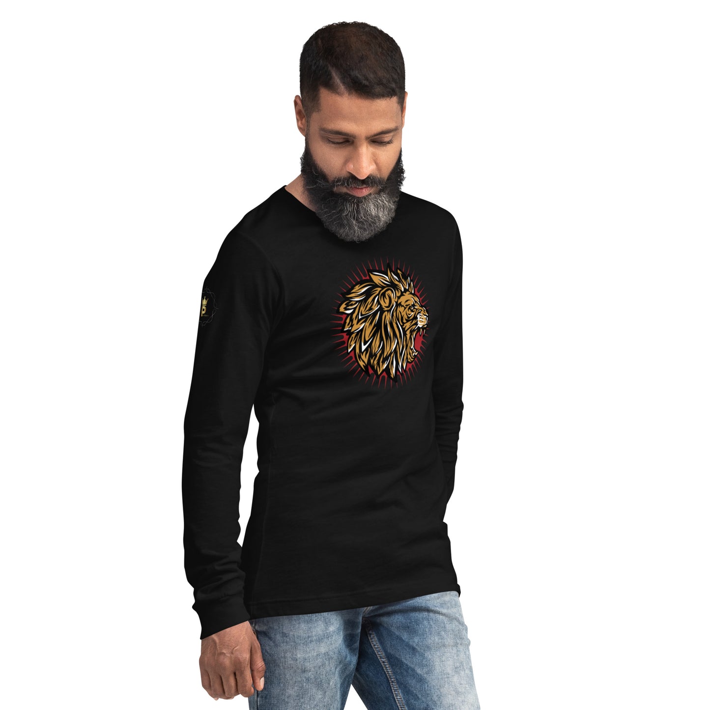 Men's Long Sleeve Tee (Lion, Level Up In Private gold/black)