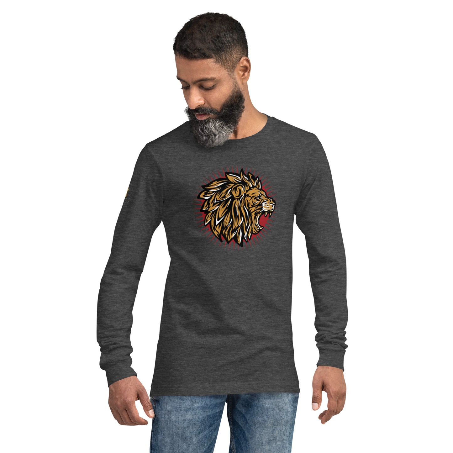 Men's Long Sleeve Tee (Lion, Level Up In Private gold/black)