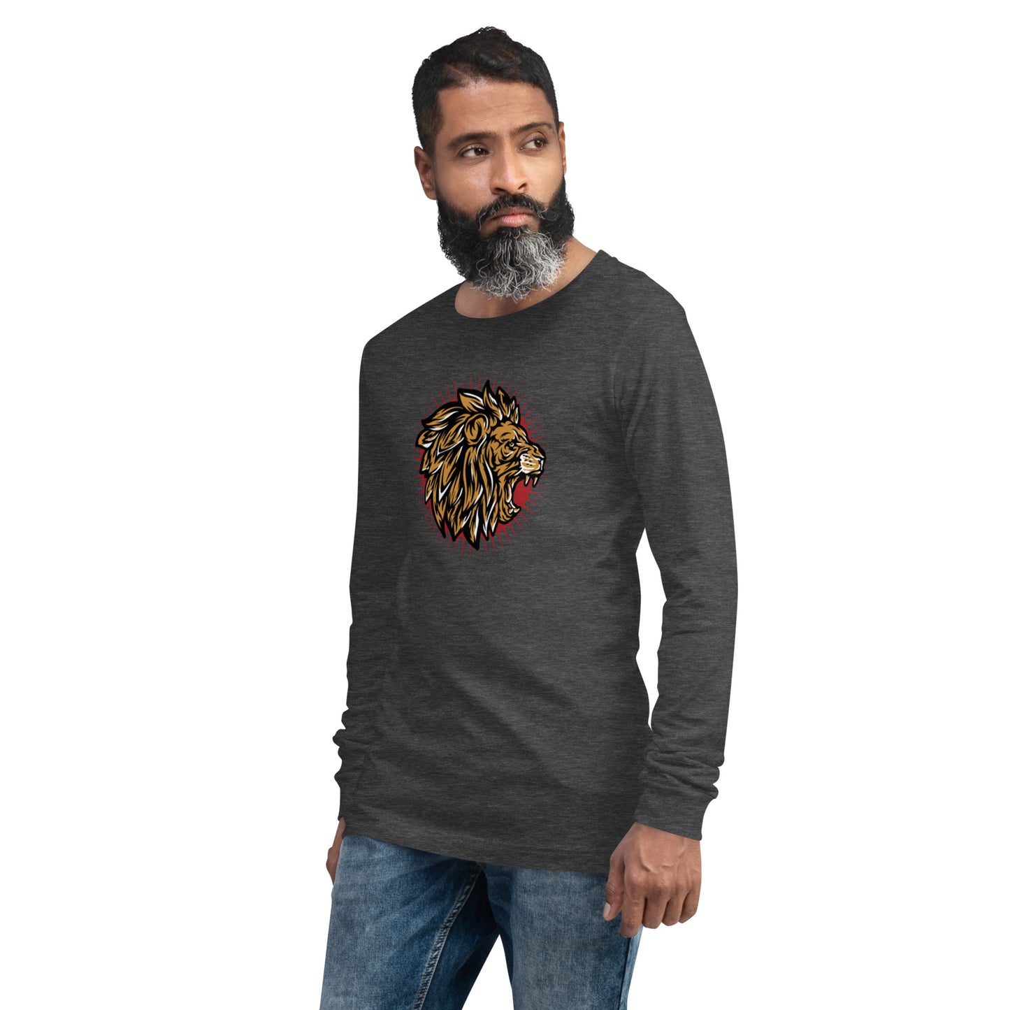 Men's Long Sleeve Tee (Lion, Level Up In Private gold/black)
