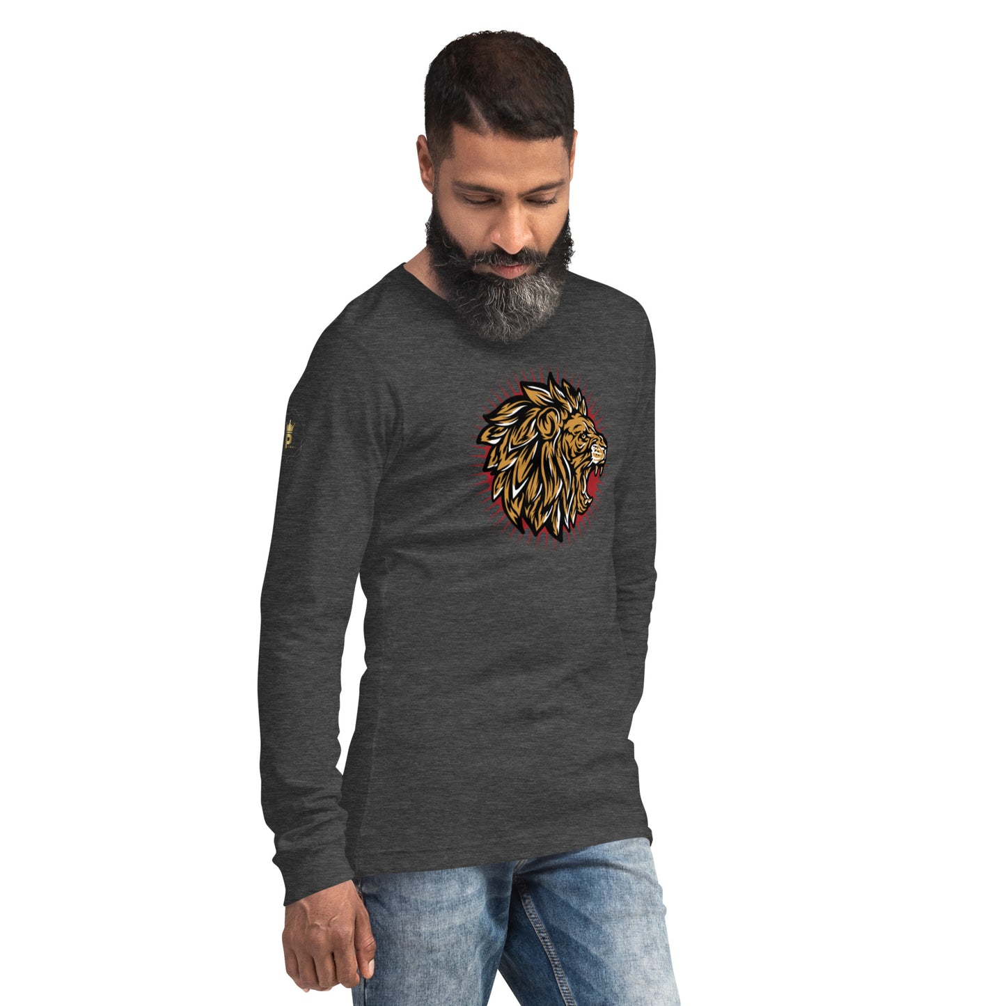 Men's Long Sleeve Tee (Lion, Level Up In Private gold/black)
