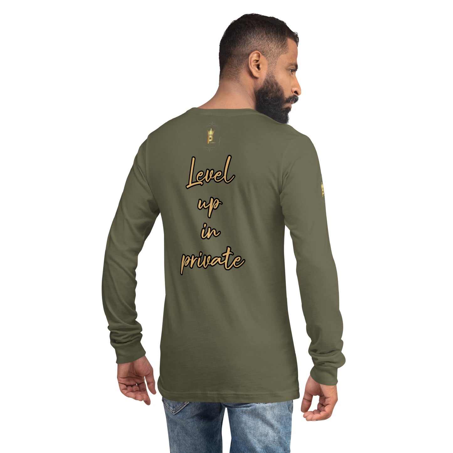 Men's Long Sleeve Tee (Lion, Level Up In Private gold/black)
