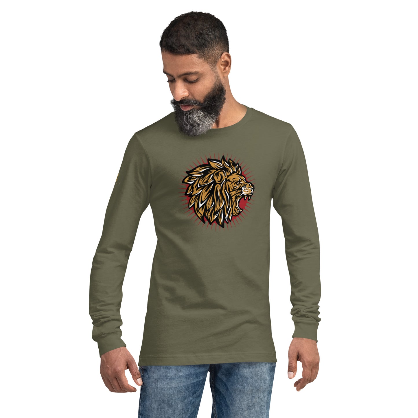 Men's Long Sleeve Tee (Lion, Level Up In Private gold/black)