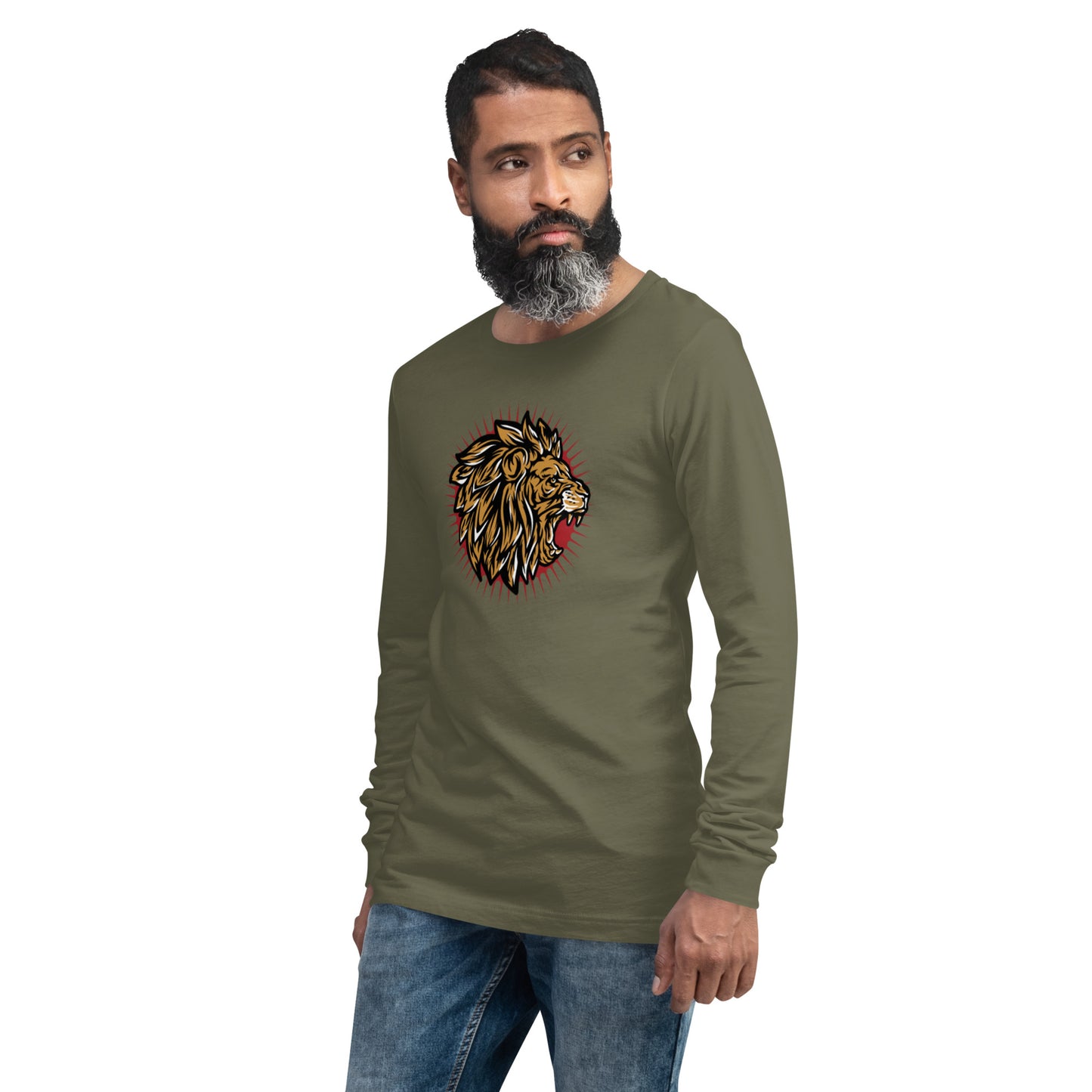 Men's Long Sleeve Tee (Lion, Level Up In Private gold/black)