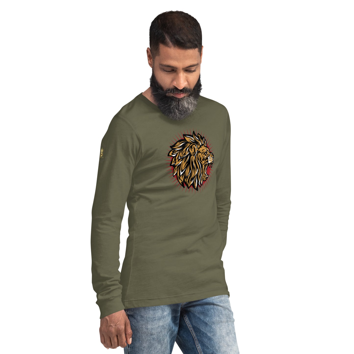 Men's Long Sleeve Tee (Lion, Level Up In Private gold/black)