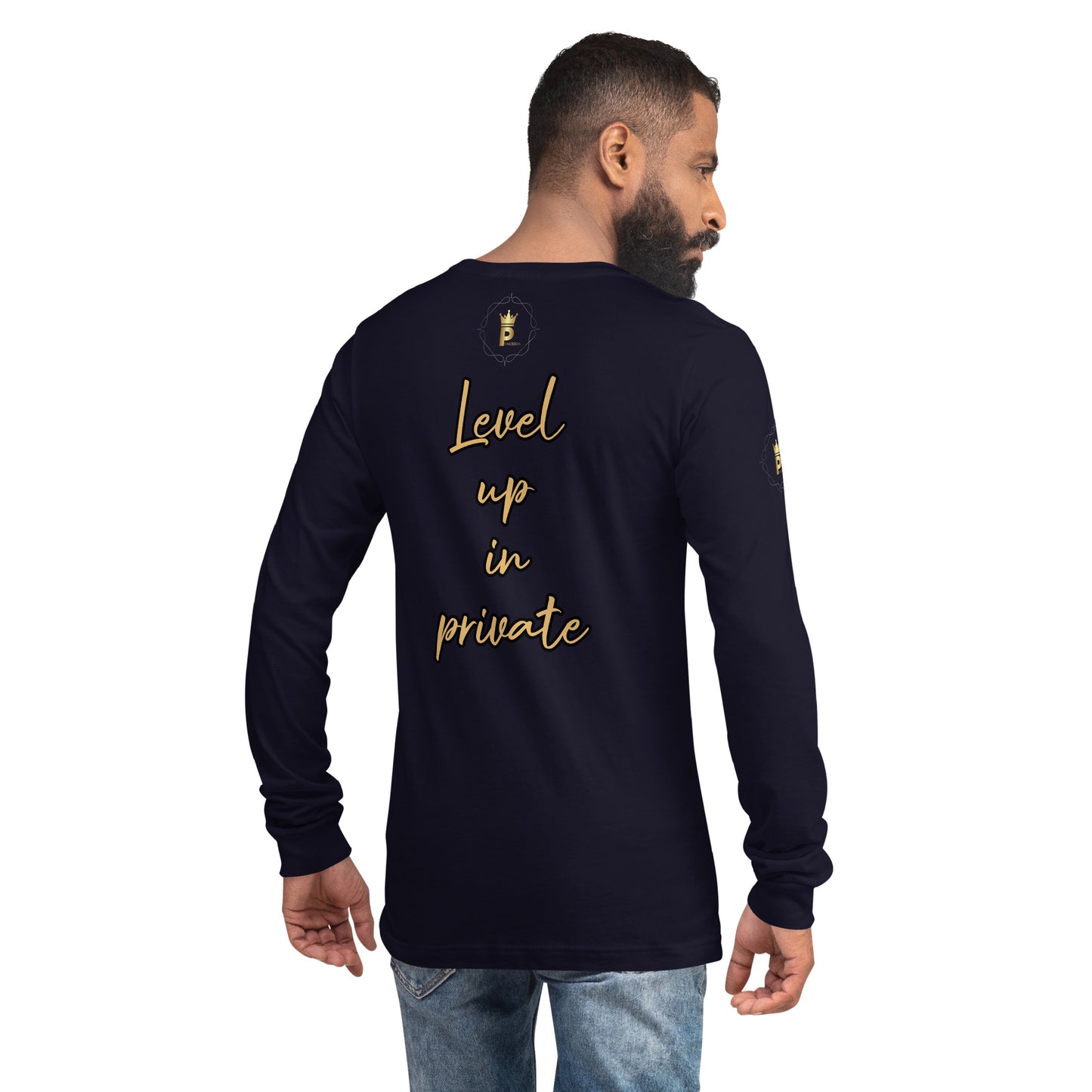 Men's Long Sleeve Tee (Lion, Level Up In Private gold/black)