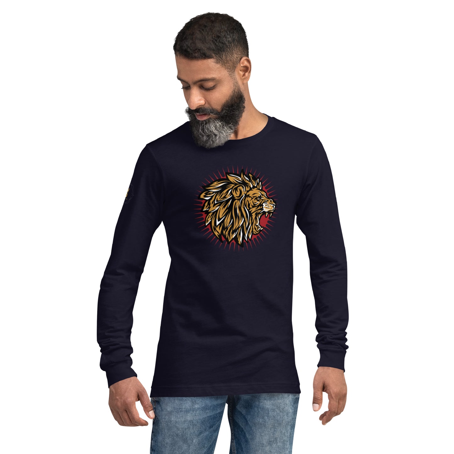 Men's Long Sleeve Tee (Lion, Level Up In Private gold/black)