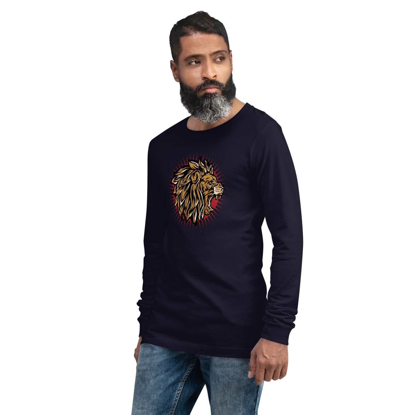 Men's Long Sleeve Tee (Lion, Level Up In Private gold/black)