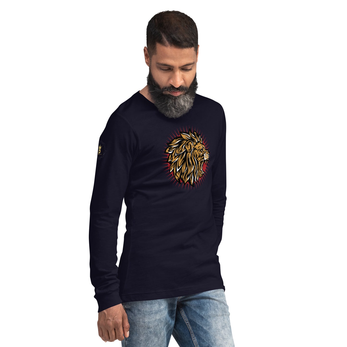 Men's Long Sleeve Tee (Lion, Level Up In Private gold/black)