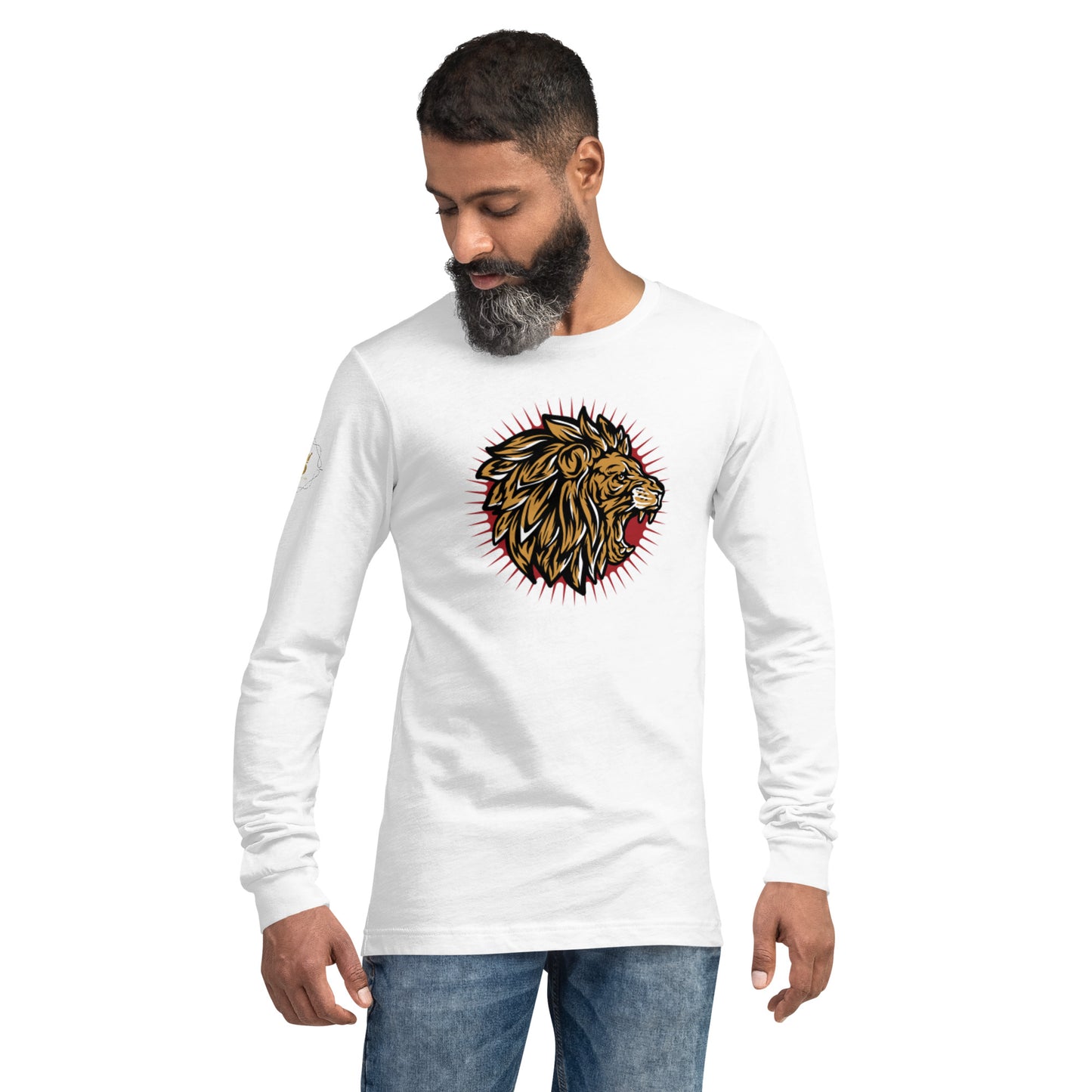Men's Long Sleeve Tee (Lion, Level Up In Private gold/black)