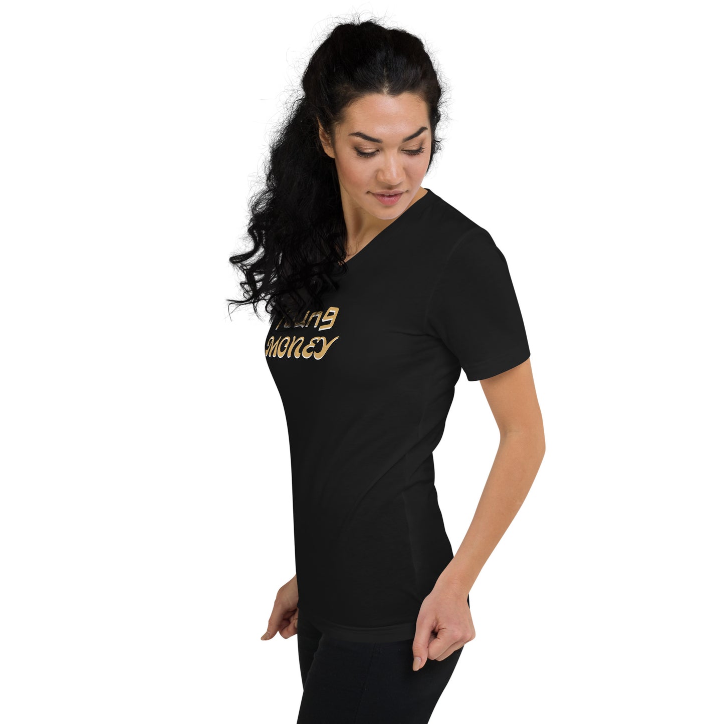 Women's Short Sleeve V-Neck T-Shirt (Young Money gold)