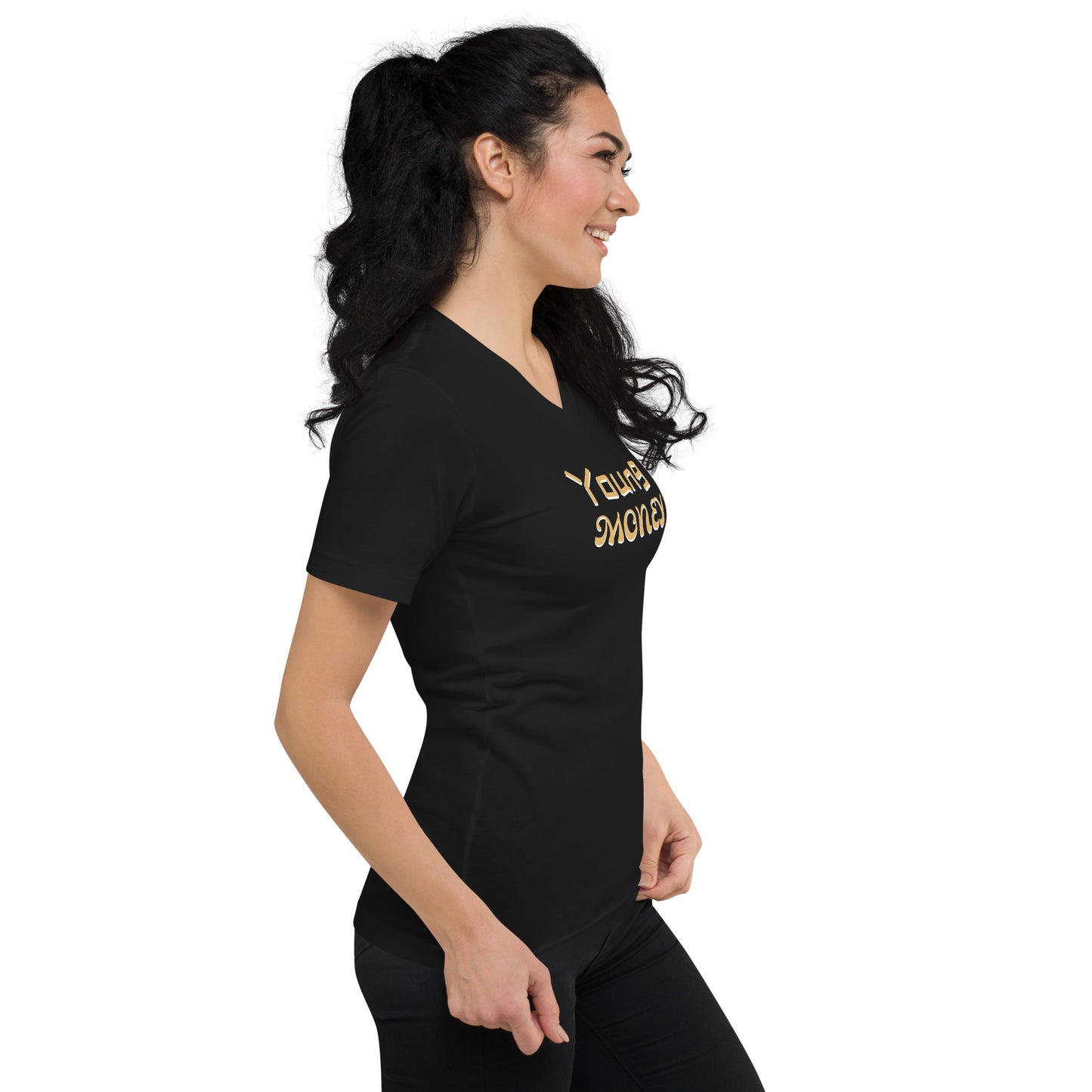 Women's Short Sleeve V-Neck T-Shirt (Young Money gold)