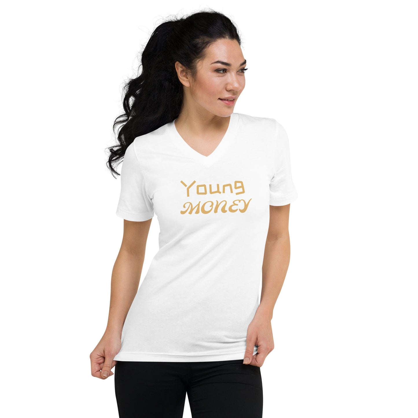 Women's Short Sleeve V-Neck T-Shirt (Young Money gold)