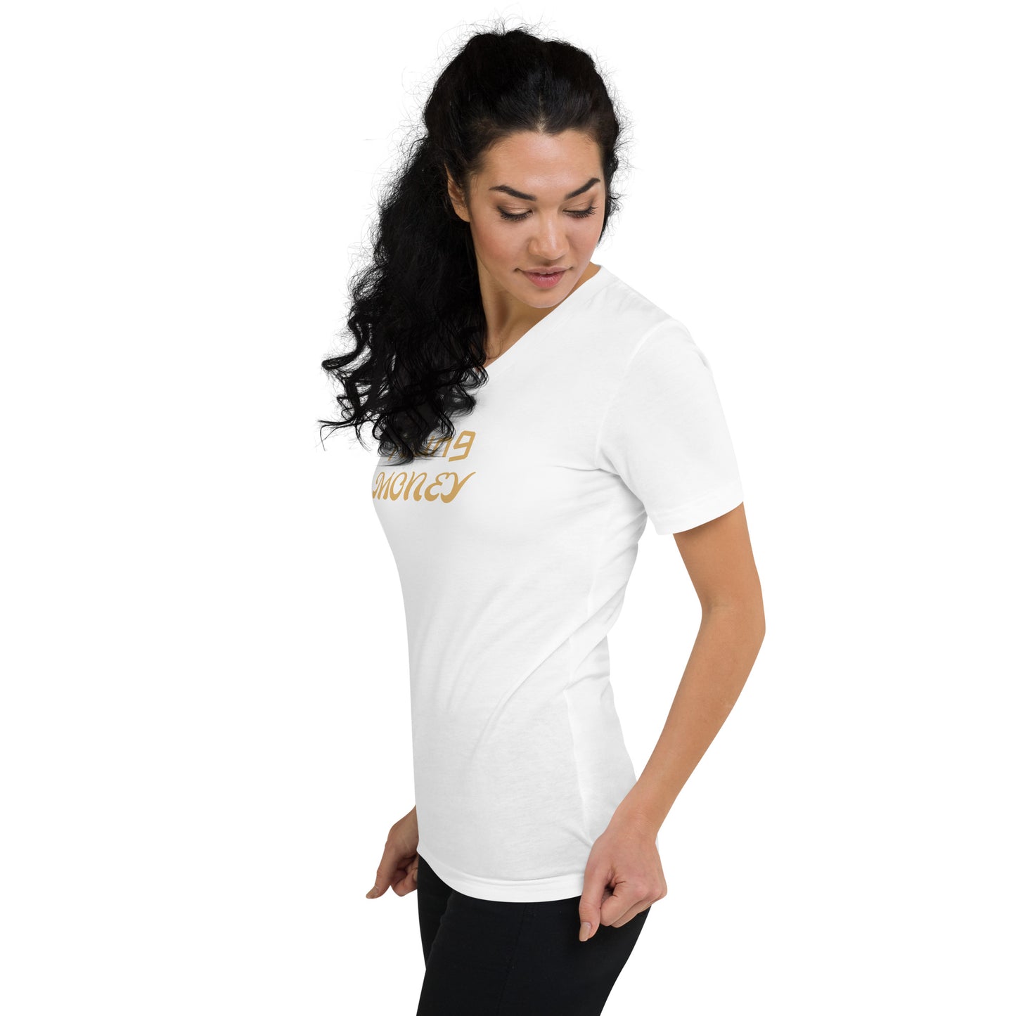 Women's Short Sleeve V-Neck T-Shirt (Young Money gold)