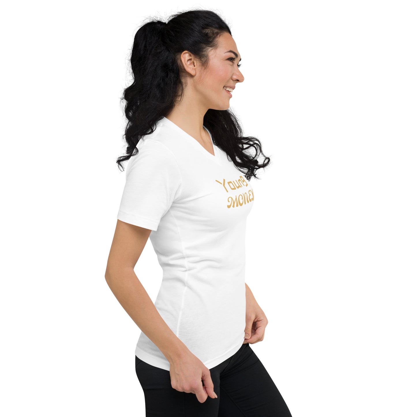 Women's Short Sleeve V-Neck T-Shirt (Young Money gold)