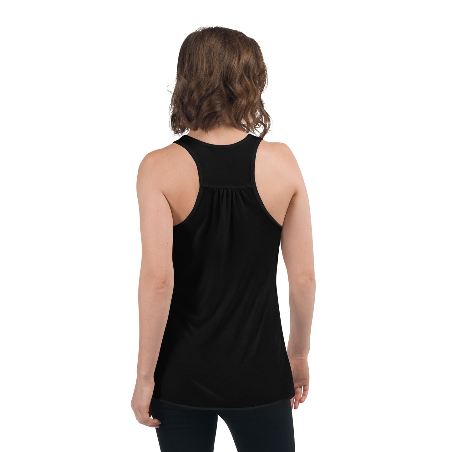 Women's Flowy Racerback Tank (white text, Legend)