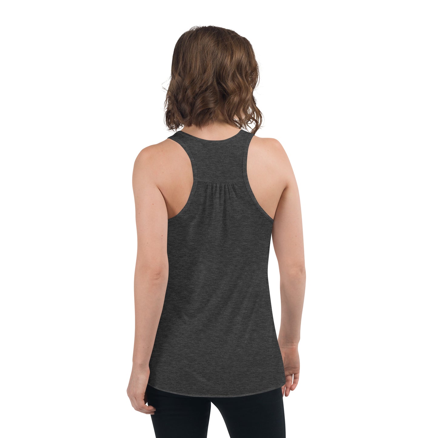 Women's Flowy Racerback Tank (white text, Legend)