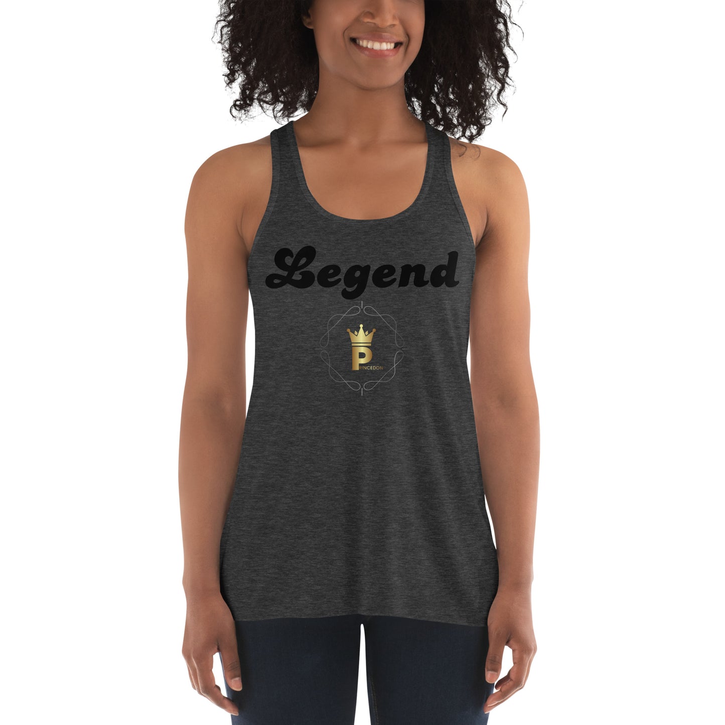Women's Flowy Racerback Tank (blackt text, Legend)